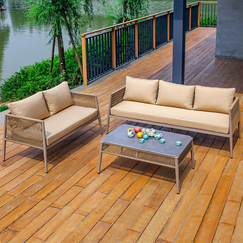 Outdoor Rattan Sofa Rattan Woven Leisure 5 Person Outdoor Seating Group with Cushions
